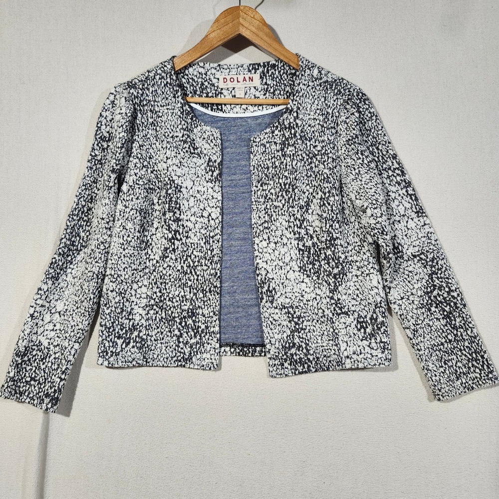 Dolan Left Coast Collection Womens Medium Black White Textured Open Front Jacket
